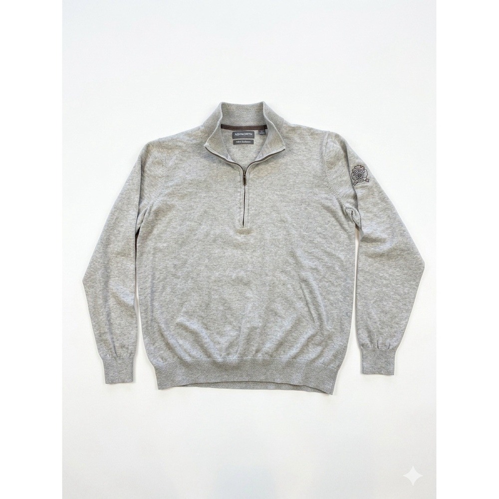 Ashworth Pullover Mens Gray SzM Valencia CC Logo Pima Cotton Ribbed 1/4Zip 2014'